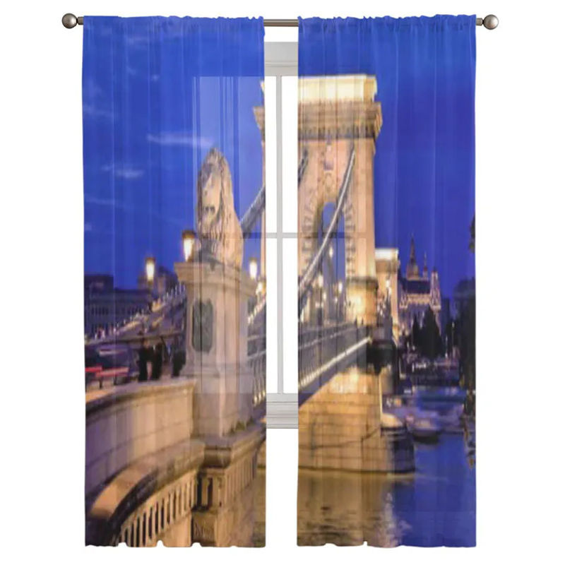 Super Six Chiffon Tüllvorhang mit Kettenbrücke Motiv in Blau, transparent, Breite: 135 cm, Höhe: 114 cm - Bild 4