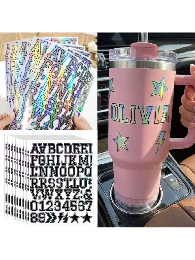 285 Stück Laser-Buchstabenaufkleber aus Vinyl im Varsity-Stil mit Zahlen und Buchstaben, Farbe: Schwarz, Größe: 1,5 Zoll - Bild 6