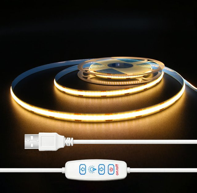 Asign Dimmbare USB COB LED-Lichtleiste in Weiß mit Dimmschalter, flexibles LED-Band mit 320 LEDs/m für Schrank- und TV-Hintergrundbeleuchtung - Bild 1