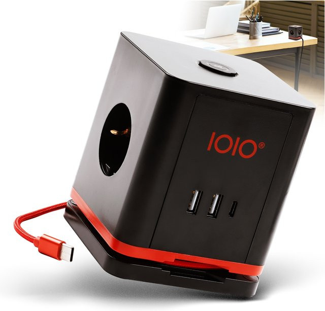 Steckdosenwürfel IOIO SW 1000 Schwarz mit 3-fach Schutzkontaktsteckdose, 2 x USB-A und 1 x USB-C - Bild 1