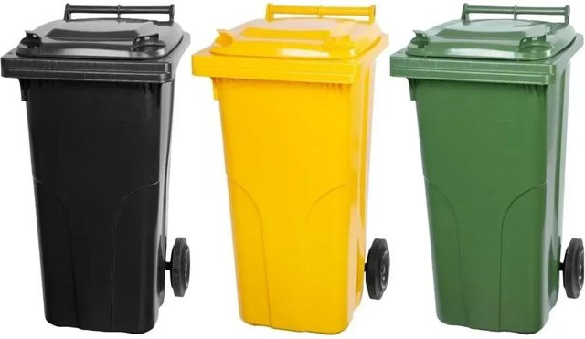 PROREGAL SuperSparSet 3x 2-Rad-Mülltonne aus HDPE-Kunststoff, 120 Liter, Grau, Schwarz, Gelb und Grün - Bild 1