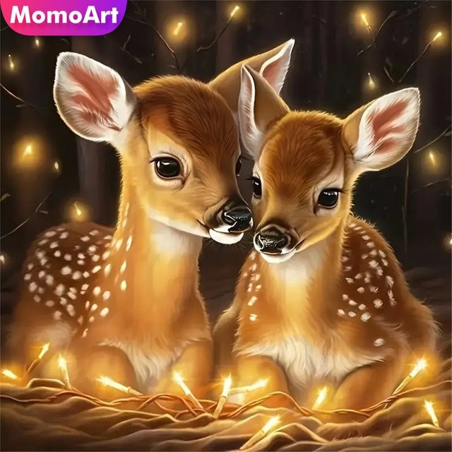 Momoart DIY Diamantgemälde Hirsch Motiv als rundes Mosaik-Bastelset in Multicolour, Durchmesser: 20 cm - Bild 1