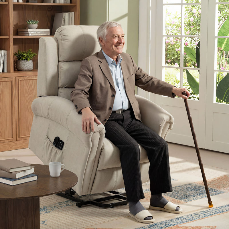HOMCOM Elektrischer Aufstehsessel mit Massage- und Heizfunktion, Relaxsessel aus Leinenstoff in Beige mit verstellbarer Rückenlehne, Fußstütze, USB-Anschlüssen und Fernbedienung - Bild 2