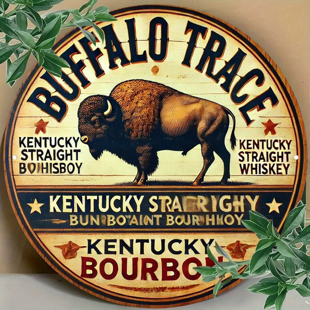 Potdemiel Vintage Buffalo Trace Metallschild Rund, Durchmesser: 20,32 cm, Wanddekoration Aluminium in Braun und Mehrfarbig - Bild 1
