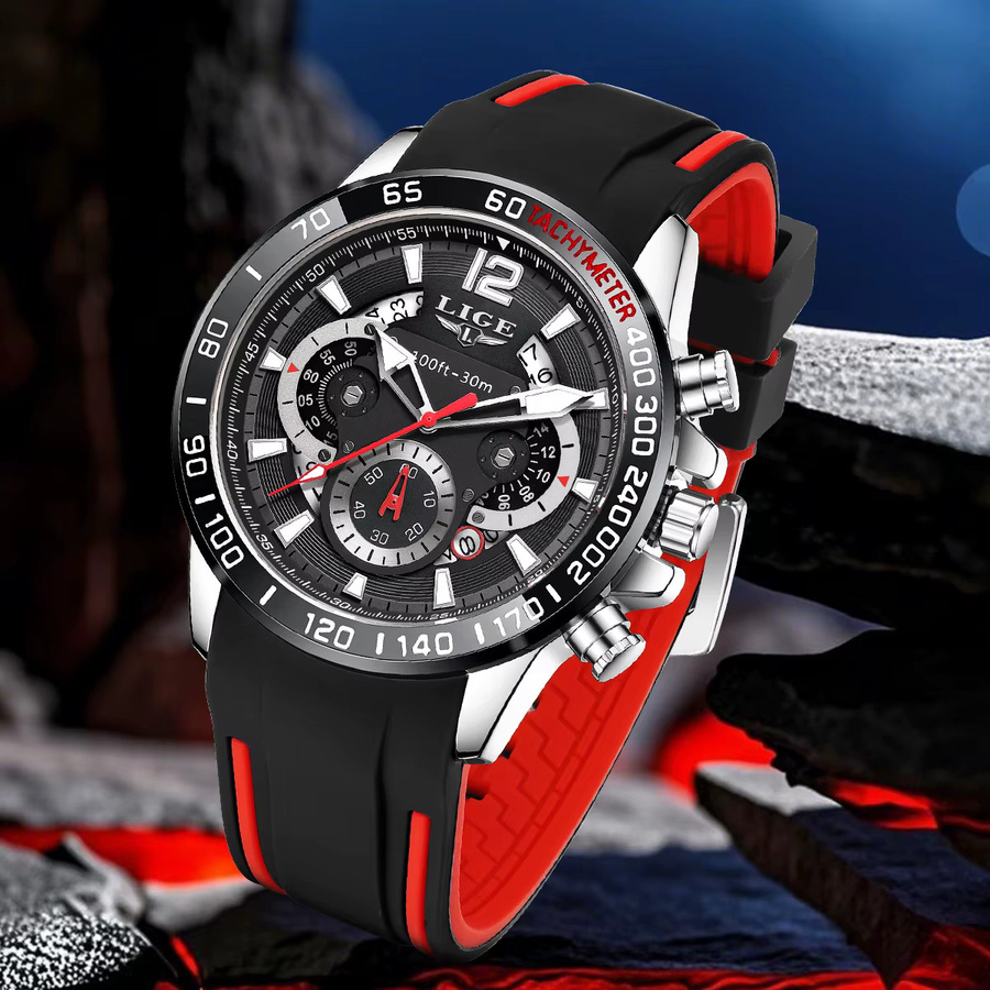 LIGE Armbanduhr Quarz, Silikonarmband, Schwarz, Herren - Bild 3