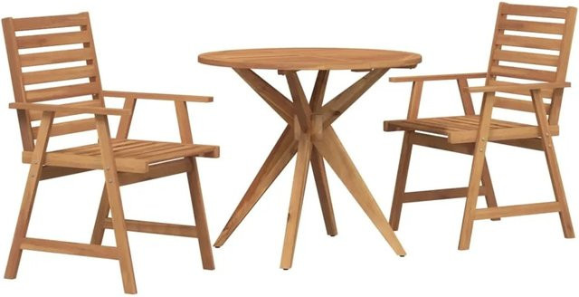 vidaXL 3-tlg Garten-Essgruppe Modell 17 aus Akazien-Massivholz in Braun mit rundem Tisch und Latten-Design - Bild 1