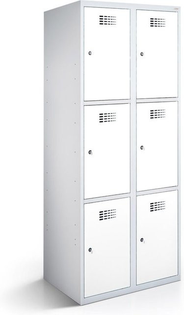 rotstahl Fächerschrank mit 6 Fächern in Weiß und lichtgrauem Korpus, B/T/H: 80 x 50 x 180 cm - Bild 1