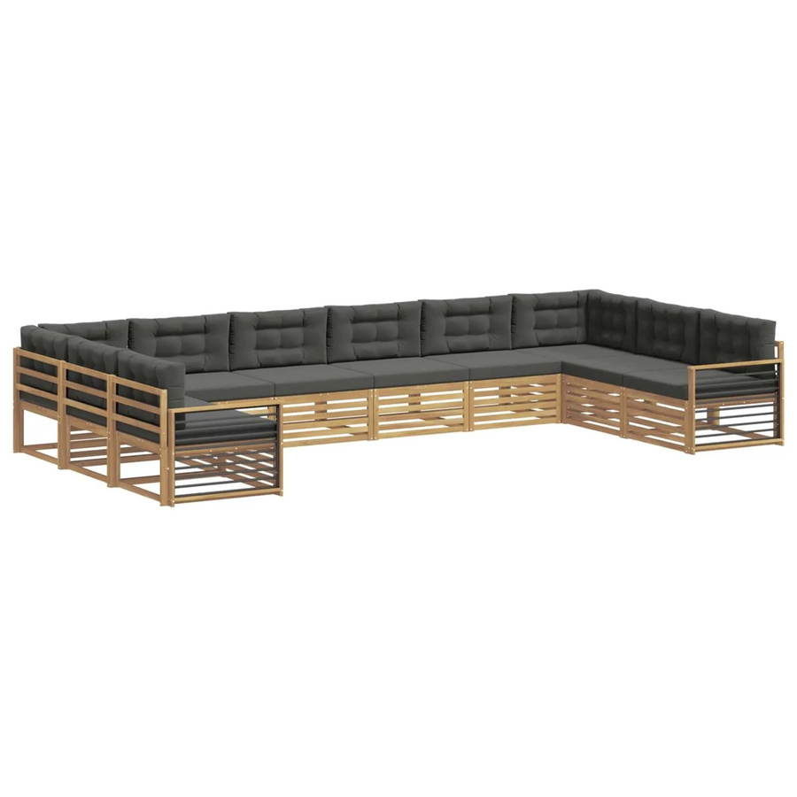 vidaXL Sofagarnitur aus Massivholz Akazie im modernen Latten-Design mit Armlehnen in Anthrazit, Weiß und Grau - Bild 2