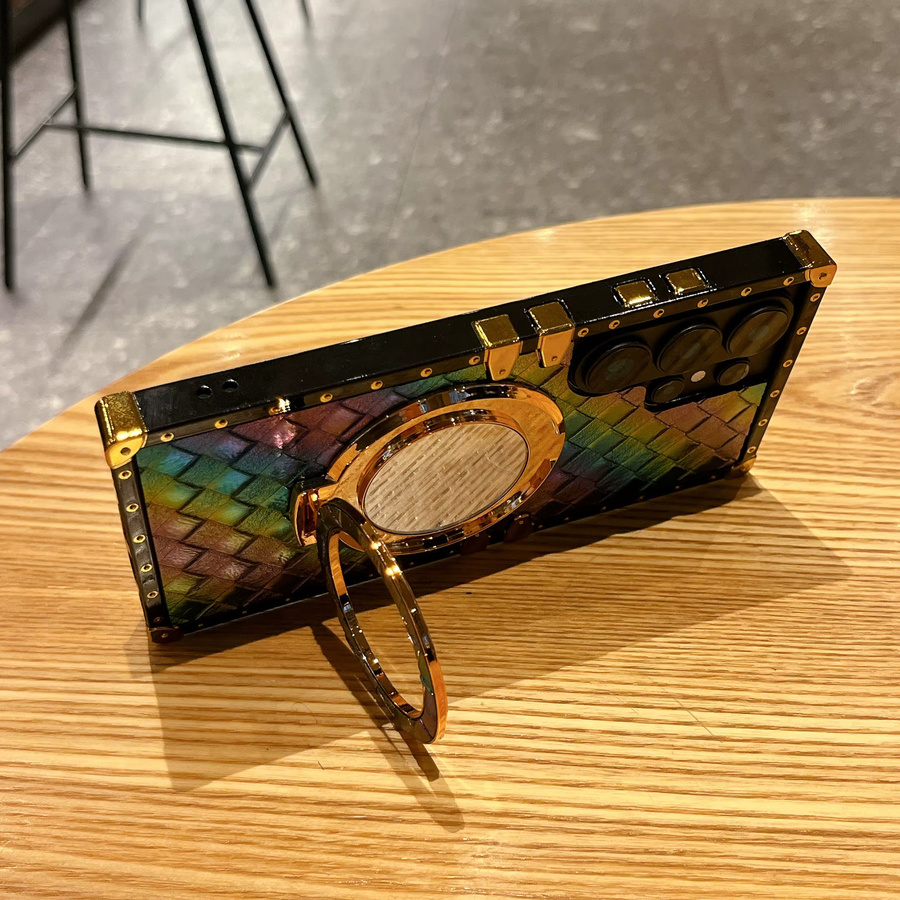 Geflochtene Handyhülle mit Make-up-Spiegel-Ständer für Samsung S26+ S25 S24 S23 S22 Ultra in Multicolour - Bild 3