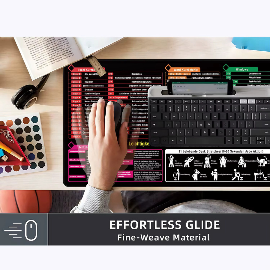 YSAGi Mauspad mit deutschen Excel Word Windows PPT Spickzetteln als Schreibtischunterlage für Büro und Studium - Bild 4