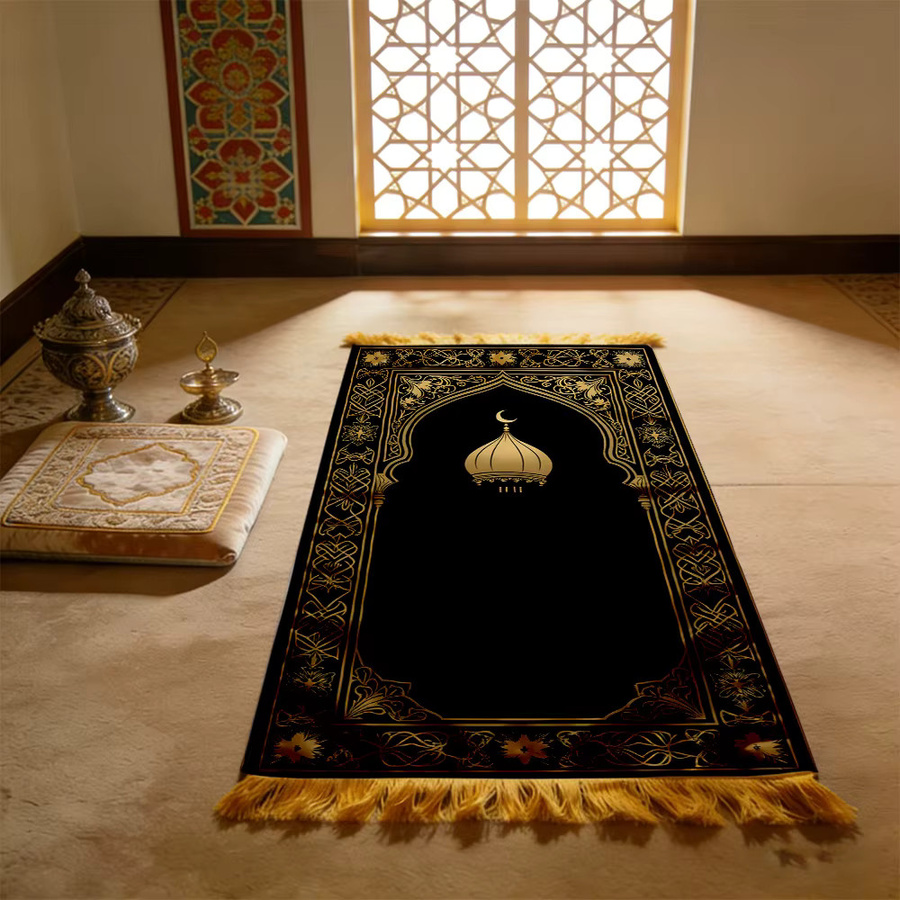 VIKAMA Gebetsteppich mit Kuppel-Design in Schwarz-Gold, tragbare orientalische Salah-Matte für Erwachsene - Bild 6