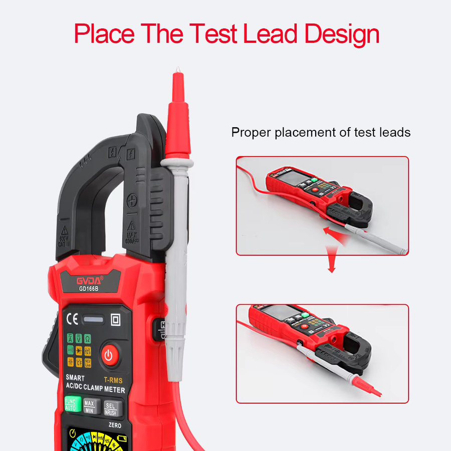 Gvda Digitales Stromzangenmultimeter mit True RMS, NCV, DC/AC Messung, Inrush-Strom und Temperaturmessung in Rot - Bild 4