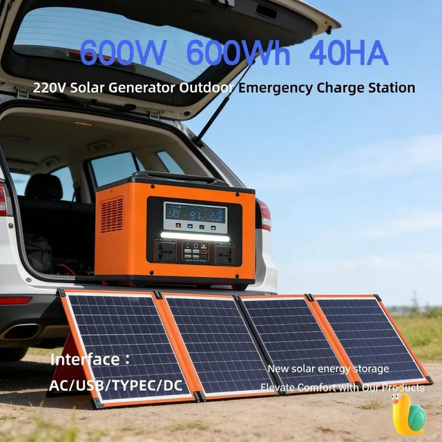 SUYIJIA Tragbare Powerstation 600W 600Wh Solargenerator mit AC 220V und 40Ah Akku in Orange für Camping und Outdoor - Bild 1