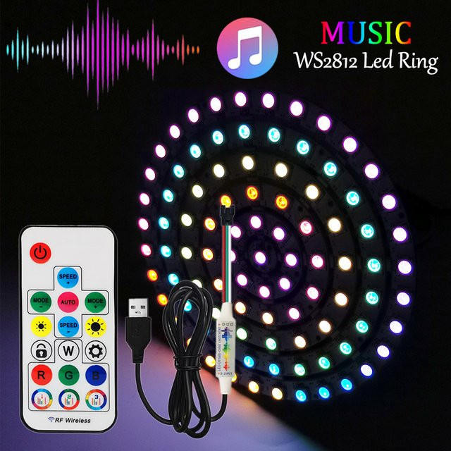 FUNZENXIN WS2812B LED-Ring Kit mit 17-Tasten-Musik-RF-Controller, individuell adressierbare RGB LEDs, rund, Multicolor, DC5V Modul - Bild 1