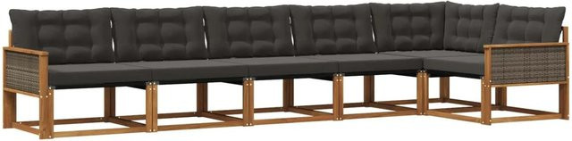 vidaXL Outdoor-Sofagarnitur L-Form aus Akazienholz mit Textilene und 6 Kissen, Schwarz und Natur - Bild 1