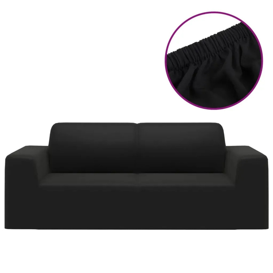 vidaXL Stretch Sofahusse für 2-Sitzer aus Polyester-Jersey in Schwarz - Bild 2