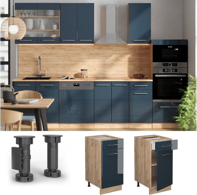 Vicco Schubunterschrank Fame-Line Eiche Dunkelblau Hochglanz Breite: 40 cm ohne Arbeitsplatte - Bild 1