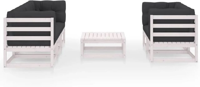 vidaXL 6-tlg Garten-Lounge-Set Modell 4 aus massivem Kiefernholz mit Polstern in Weiß und Anthrazit - Bild 1