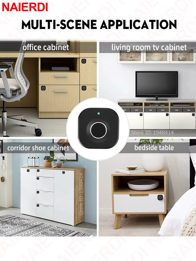 NAIERDI Smart Home Biometrisches Fingerabdruckschloss für versteckte Schubladen und Schränke, Schwarz - Bild 5