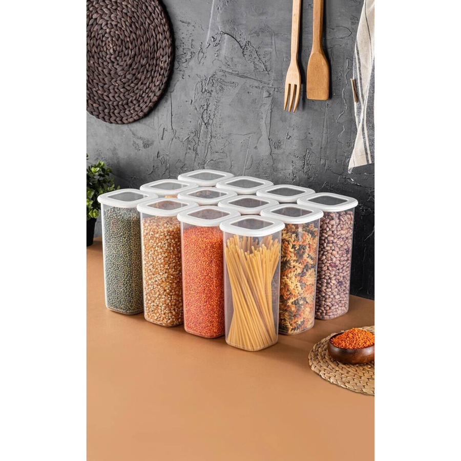 HermiaConcept Vorratsdosenset 12-teilig weiß und transparent, BPA-frei und spülmaschinenfest, B/H/T: 10 x 24,5 x 10 cm - Bild 2