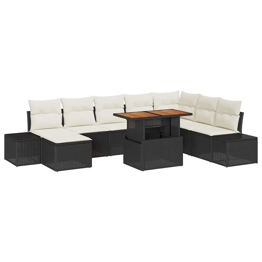 vidaXL Garten-Sofa-Set 9-tlg. in U-Form mit Stauraum und Polstern, Schwarz, Poly-Rattan und Stahl - Bild 2