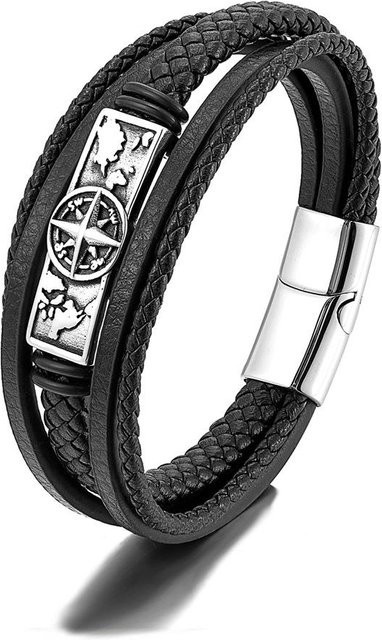 YULIN Armband, Edelstahl, Leder, Silber, Herren, 23cm - Bild 1
