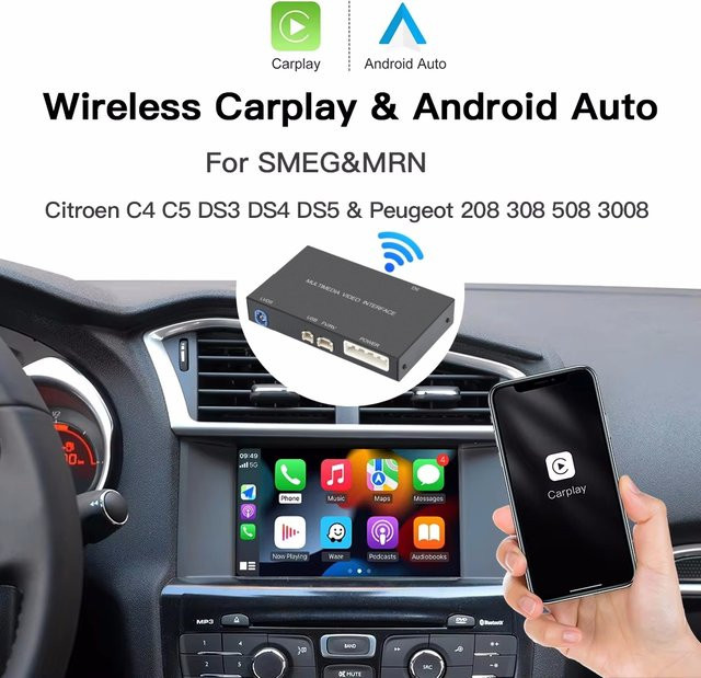 ANYFAR Kabelloses CarPlay und Android Auto Multimedia-Kit mit 7 Zoll Bildschirm für Peugeot und Citroen, Schwarz - Bild 1