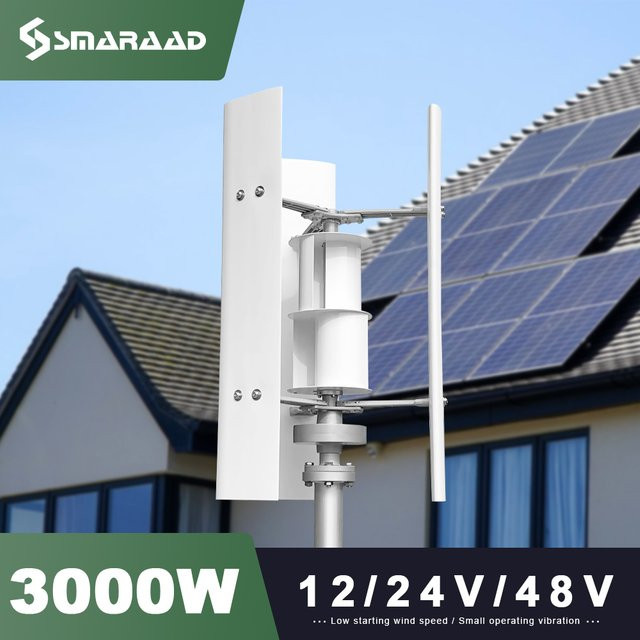SMARAAD Vertikale Windkraftanlage 3000 W mit geräuscharmem MPPT-Controller in Weiß - Bild 1