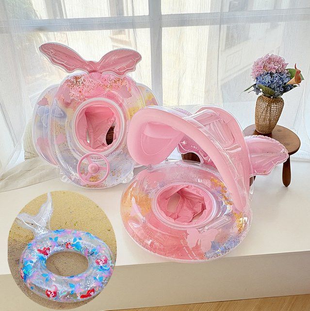 Rooxin Aufblasbarer Schwimmring aus PVC mit Griff und Sonnenschutz für Pool und Strand - Bild 1