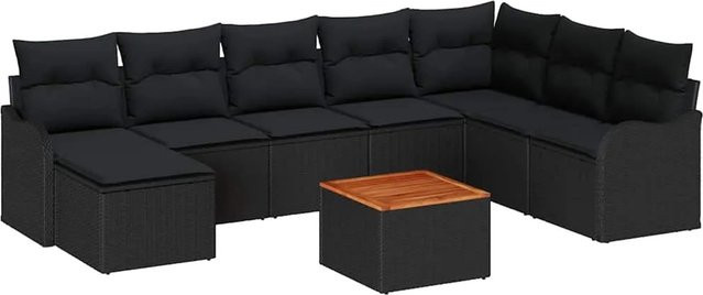vidaXL Garten-Sofa-Set 9-teilig aus Poly Rattan in Schwarz - Bild 1