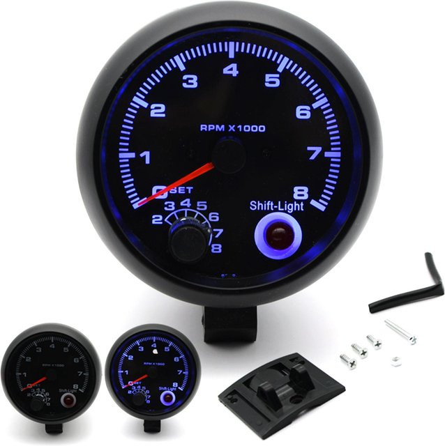Igeteck Universal Drehzahlmesser für Autos in Schwarz mit blauem Inter Shift Licht, 0-8000 U/min - Bild 1