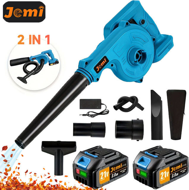Jemi Tool 2-in-1 Akku-Laubbläser in Blau mit Zubehör für Rasenpflege, Laub und Schneeentfernung - Bild 1