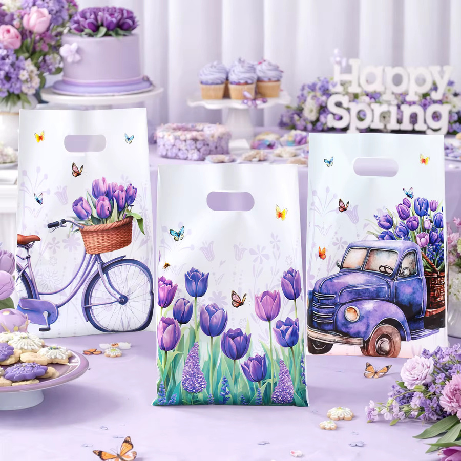 PATIMATE Tulpen Geschenkverpackungstüten aus Papier mit Blumen- und Schmetterlingsdesign in Multicolour für Geburtstag, Hochzeit und Party - Bild 1
