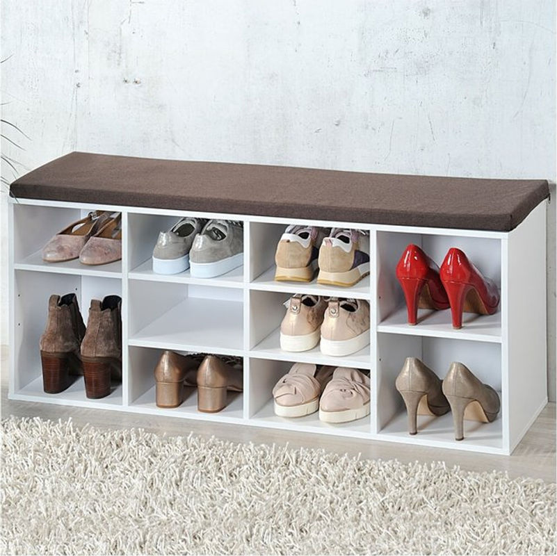 Kesper Schuhschrank mit Sitzkissen aus Spanplatte, Farbe: Weiß oder Braun, B/H/T: 29,5 x 48 x 103,5 cm - Bild 4