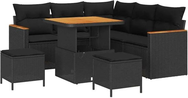vidaXL 8-teiliges Garten-Sofa-Set in Schwarz aus Poly Rattan und Akazie mit Tisch und Kissen - Bild 1