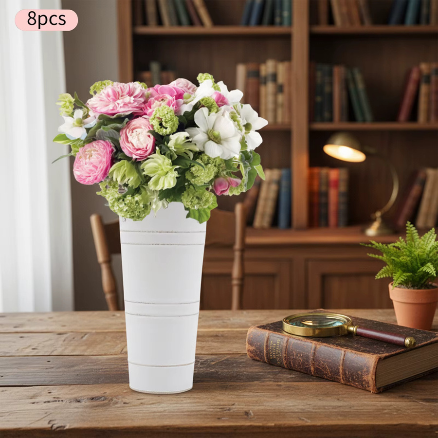 8 Stück zylindrische Blumenvasen von Bymaocar aus Metall in Weiß für Blumenarrangements und Pflanzen - Bild 3