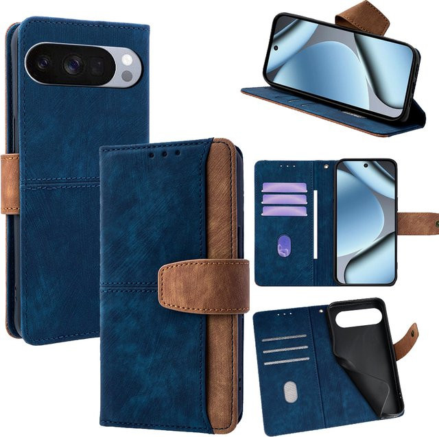 Business Leder Flip Case mit Metall-Schnalle für Google Pixel 10 9 Pro XL 8 7 6 Pro 10A 9A in Blau - Bild 1