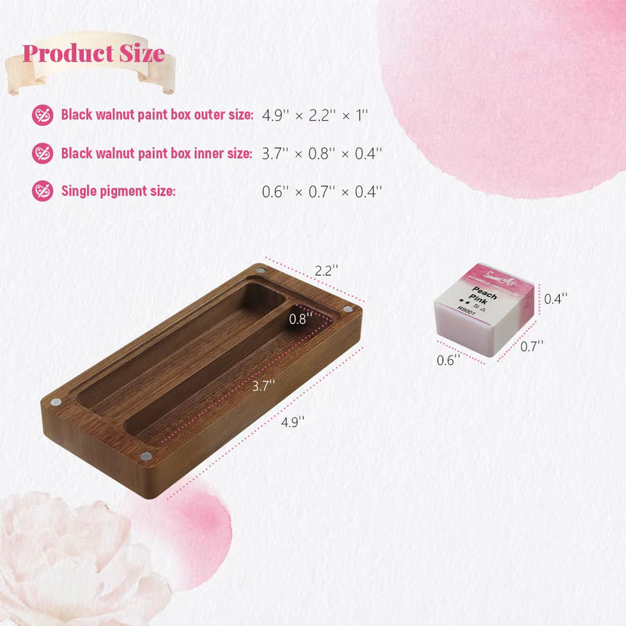 SeamiArt Aquarell-Set mit 12 Farben in einer schwarzen Walnuss-Holzbox, Rosenrot und Multicolour - Bild 5