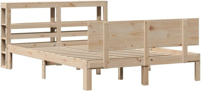 vidaXL Bettgestell aus massivem Kiefernholz mit Kopfteil in rustikaler Optik, unbehandelt, B/T/H: 100-120 x 200 cm - Bild 1