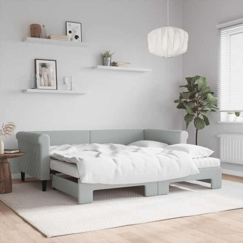 Ausziehbares Funktionsbett Vidaxl in Grau mit Matratze aus Samt und Holz, B/T: 90 x 190 cm - Bild 1