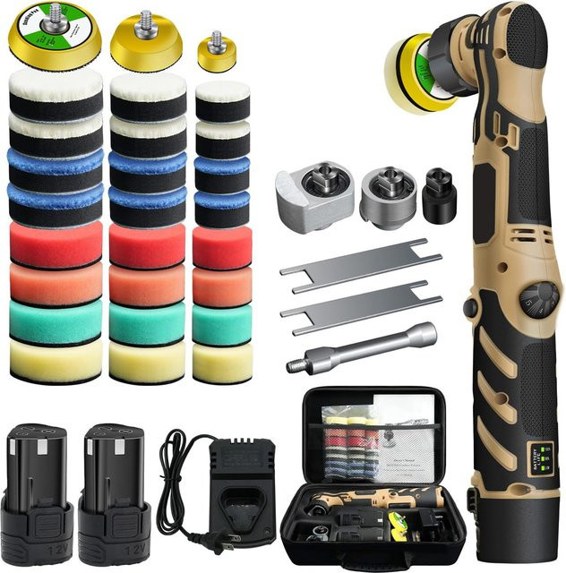 OWJHE Akku Auto Polierer 12V Mini Poliermaschine mit 1/1,5/3 Zoll Pads Set für die Fahrzeugaufbereitung und zum Wachsen - Bild 1