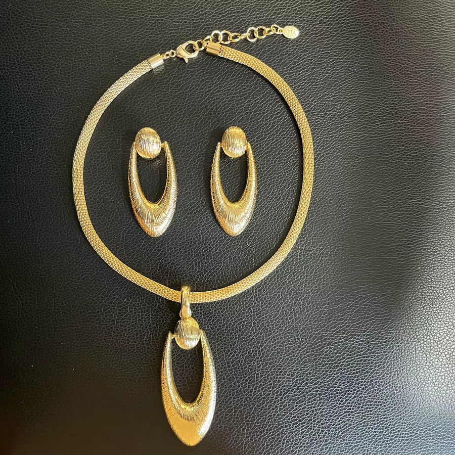 SYHOL Schmuckset, Halskette und Ohrring, vergoldet, Damen, Tropfen-Anhänger - Bild 4