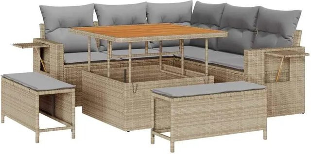 vidaXL Garten-Sofa-Set 8-teilig aus Poly-Rattan in Beige - Bild 1