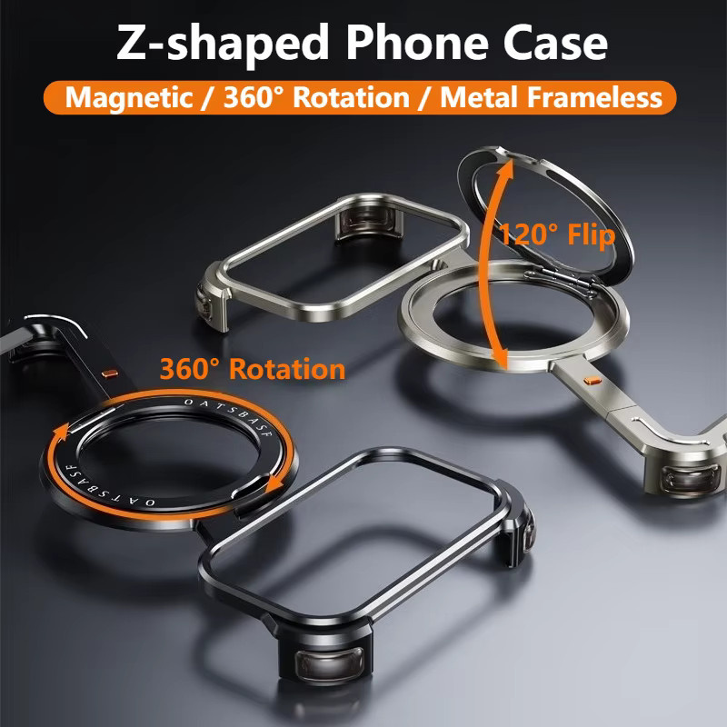 Stoßfeste MagSafe Schutzhülle für Apple iPhone 17 Pro Max Air mit 360 Grad Rotationsständer und Metall-Wärmeableitung in Schwarz - Bild 2