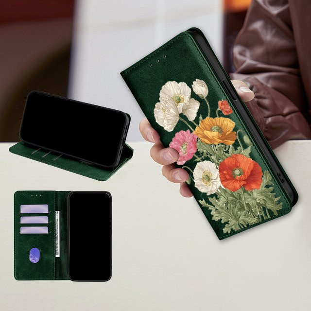 Magnetisches Leder-Brieftaschenetui mit Blumenmuster für TCL 605 505 501 503 50 SE 50 XL 50XE 50 Pro 40 60 SE NxtPaper in Rot - Bild 1