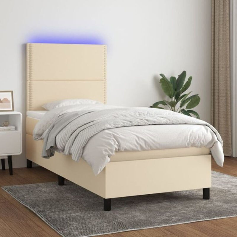 vidaxl Boxspringbett mit Matratze in Creme und Beige aus Stoff, B/T/H: 90 x 200 x 128 cm - Bild 1