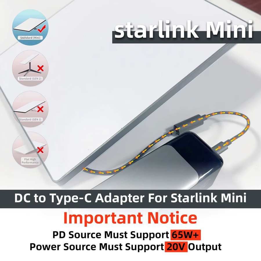 Sovunis Starlink Mini DC zu Typ C Adapter, wasserdichter 65 W Stromkonverter mit PD-Quelle, Länge: 22 cm - Bild 3