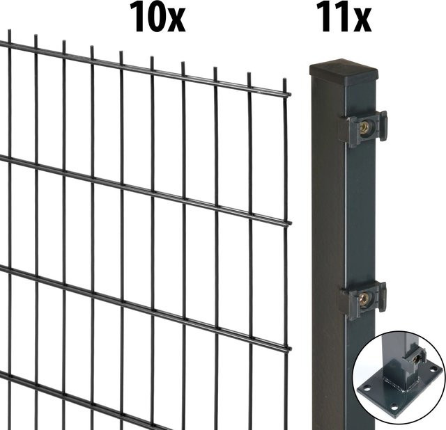 Floraworld Doppelstabmatten-Zaun Set mit Bodenplatte in Anthrazit, Höhe: 120 cm, Länge: 20 m - Bild 1