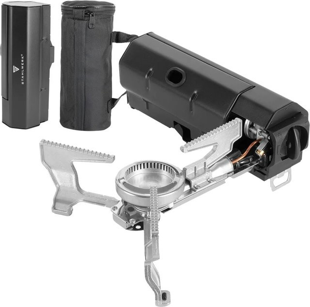STAHLWERK Campingkocher faltbar, schwarzer Gaskocher für Outdoor und Butangas aus Edelstahl, Aluminium und Kunststoff - Bild 1