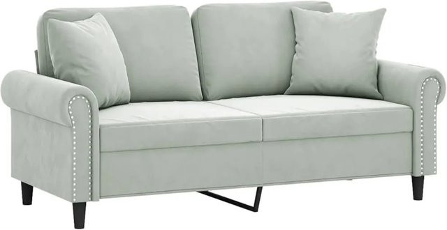 vidaXL 2-Sitzer-Sofa aus Samt mit Zierkissen in Hellgrau, Breite: 140 cm, Tiefe: 80 cm, Höhe: 77 cm - Bild 1